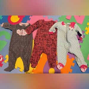 Baby girl infant footed pajamas 3 pairs cotton fleece carters koala baby 3M